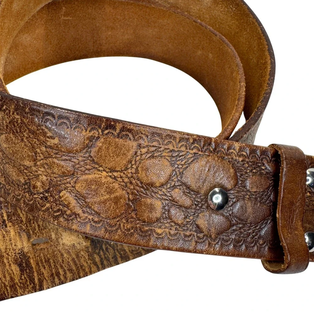 Vintage Tooled Leather Belt‎ Sz 38 Brown Western Ranchwear Americana Cowboy